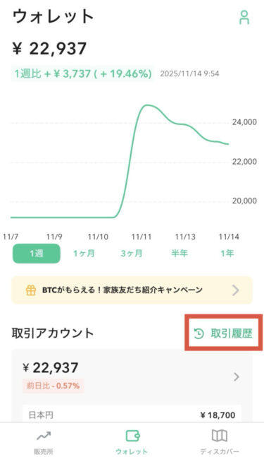 ウォレット画面